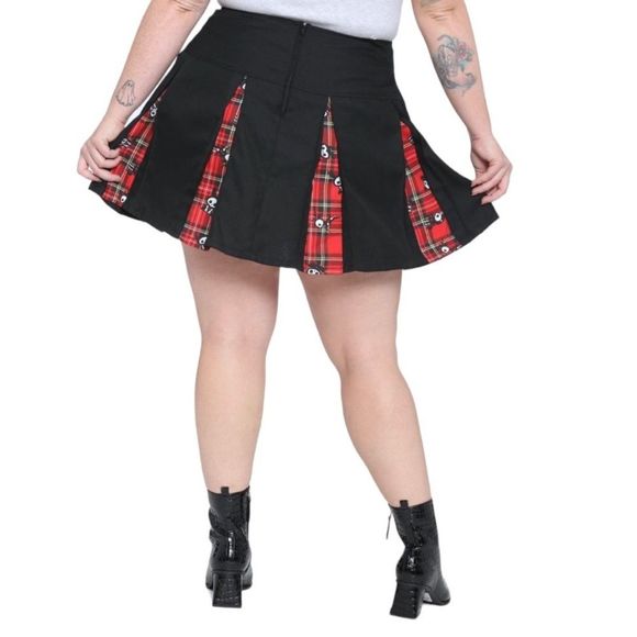 Hot Topic Skelanimals Plaid Contrast Pleated Unicorn Skull Skirt Black Red Small - Picture 4 of 8